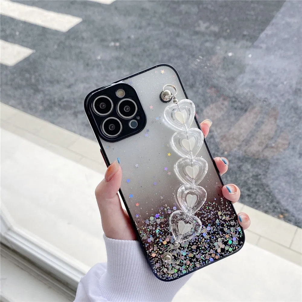 Anymob iPhone White Crystal Heart Bracelet Phone Chain Case Glitter Soft Cover