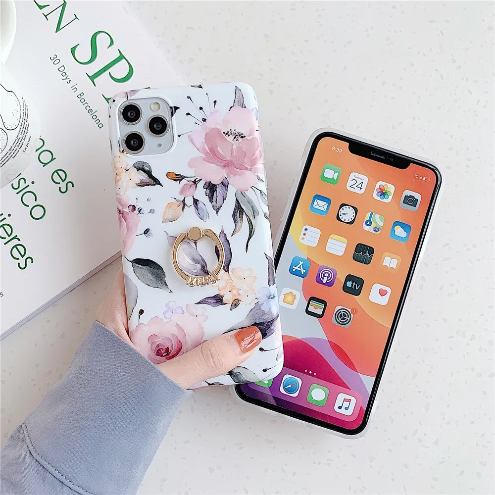 Anymob iPhone White Orchid Pattern Holder Case Flower Silicone Phone Cover