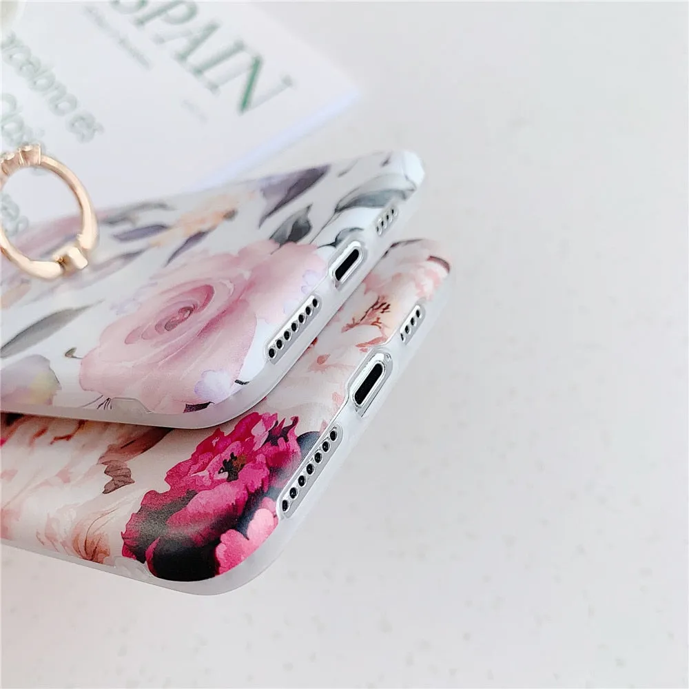 Anymob iPhone White Orchid Pattern Holder Case Flower Silicone Phone Cover