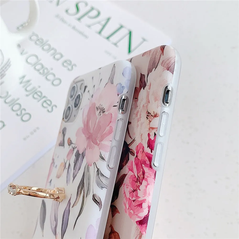 Anymob iPhone White Orchid Pattern Holder Case Flower Silicone Phone Cover