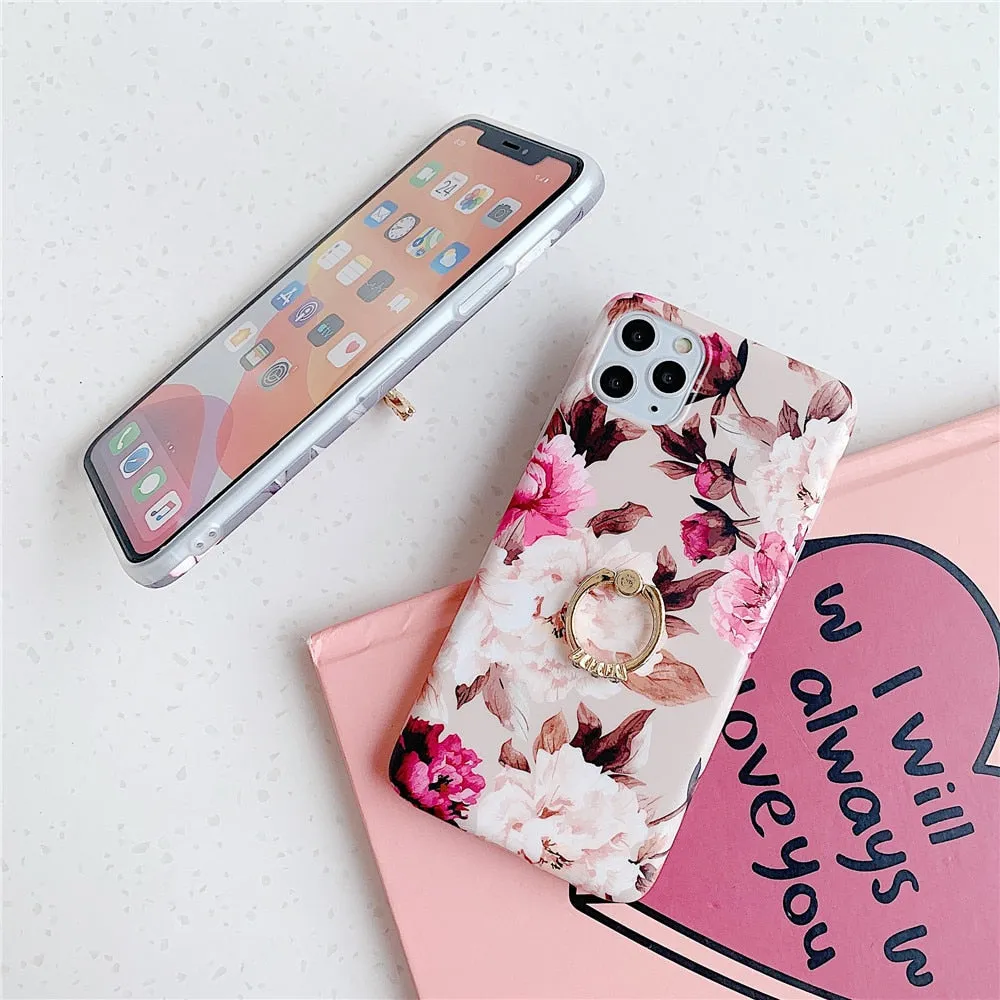 Anymob iPhone White Orchid Pattern Holder Case Flower Silicone Phone Cover