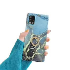 Anymob Samsung Black A nd Gold Gradient Marble Ring Holder Case Silicone Shockproof Cover