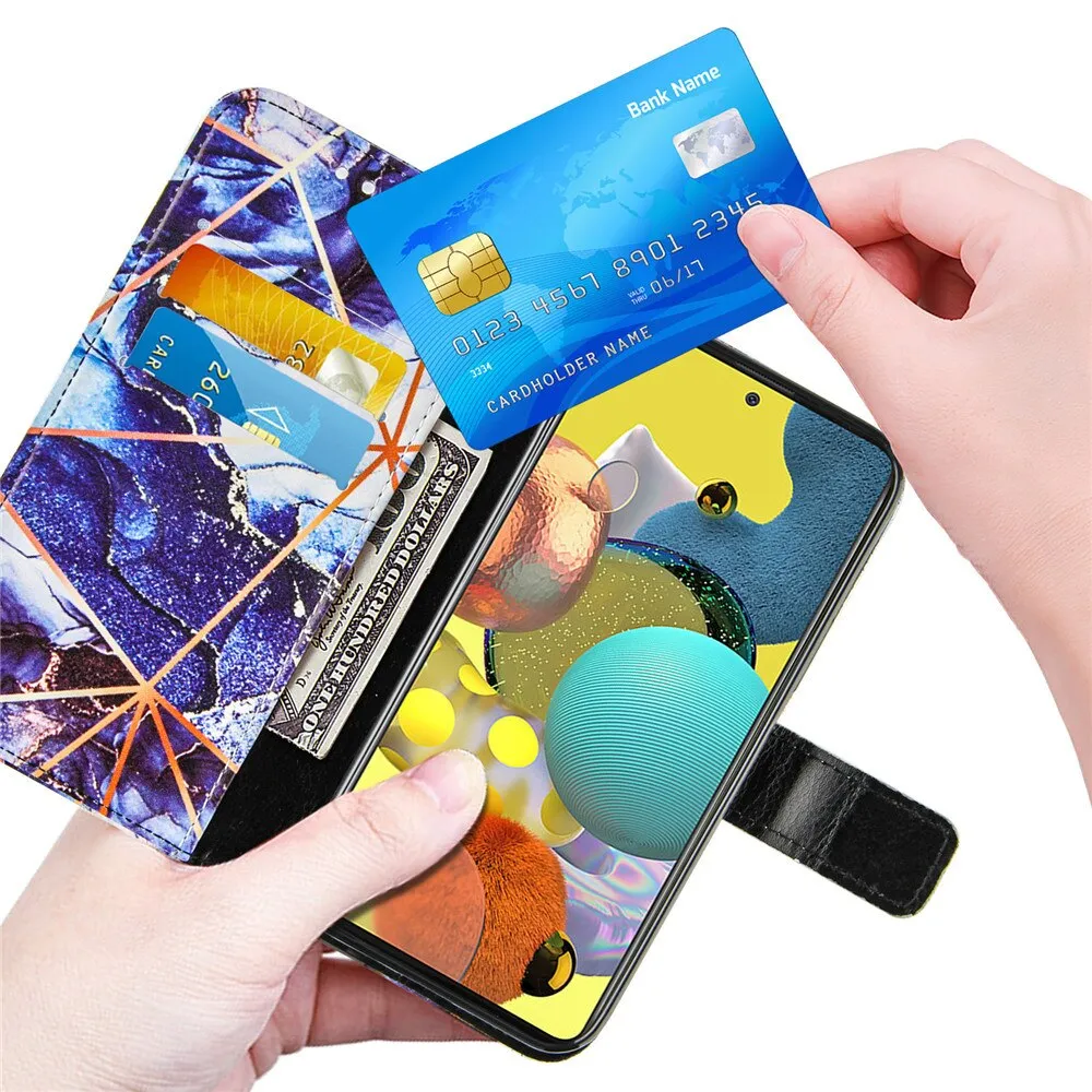 Anymob Samsung Black And White Geometric Marble Leather Case Flip Wallet Magnetic Phone Cover