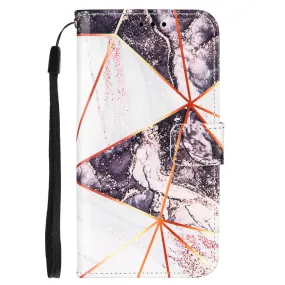 Anymob Samsung Black And White Geometric Marble Leather Case Flip Wallet Magnetic Phone Cover