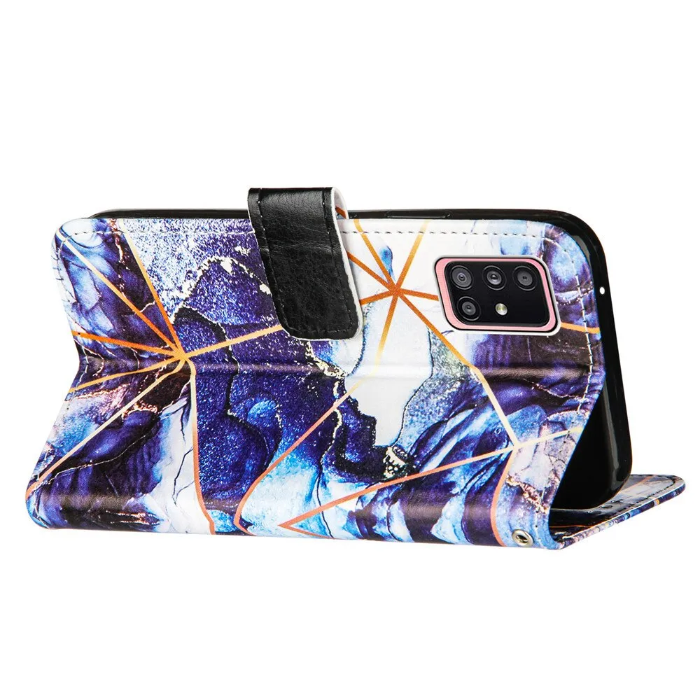 Anymob Samsung Black And White Geometric Marble Leather Case Flip Wallet Magnetic Phone Cover