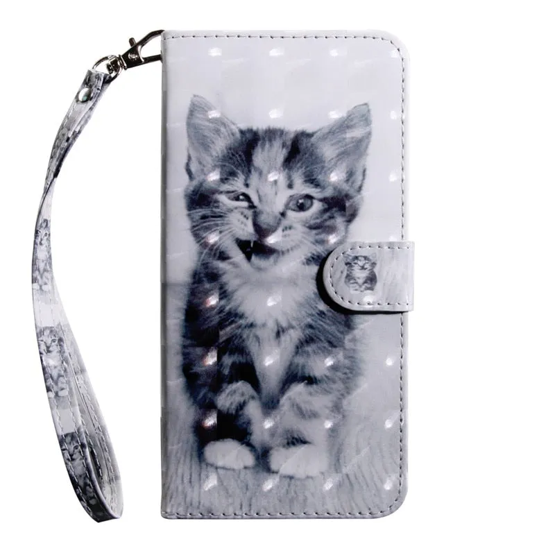 Anymob Samsung Black And White Kitty Leather Sparkling Case Wallet Flip Magnetic Cover