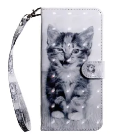Anymob Samsung Black And White Kitty Leather Sparkling Case Wallet Flip Magnetic Cover