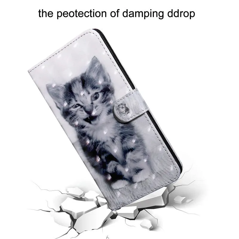 Anymob Samsung Black And White Kitty Leather Sparkling Case Wallet Flip Magnetic Cover