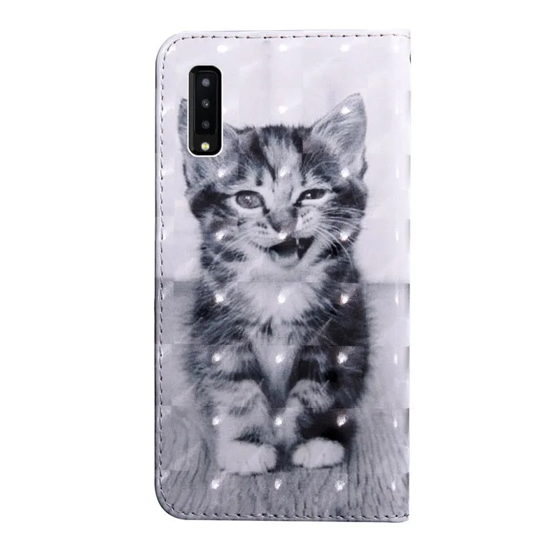 Anymob Samsung Black And White Kitty Leather Sparkling Case Wallet Flip Magnetic Cover
