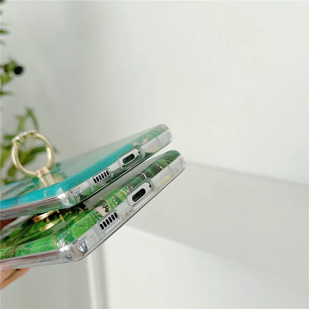 Anymob Samsung Blue And Gold Silicon Case Glitter Marble Finger Ring Bracket Holder Phone Cover