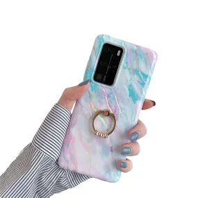 Anymob Samsung Blue And Pink Marble Finger Ring Phone Case Soft Silicon Cover