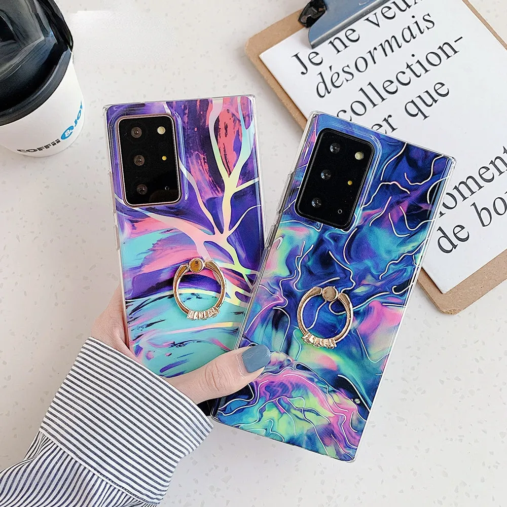 Anymob Samsung Blue And Pink Marble Finger Ring Phone Case Soft Silicon Cover
