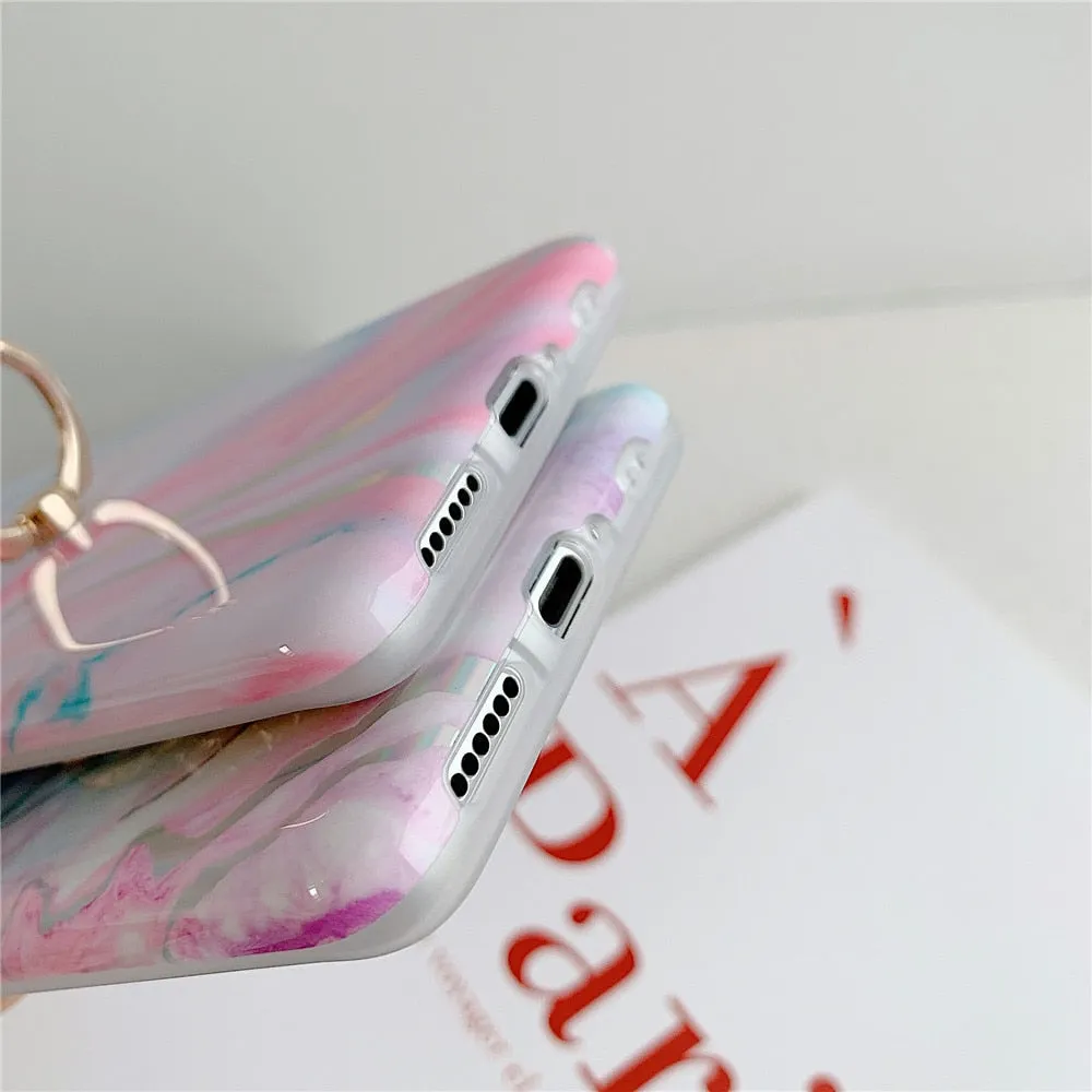 Anymob Samsung Blue And Pink Marble Finger Ring Phone Case Soft Silicon Cover