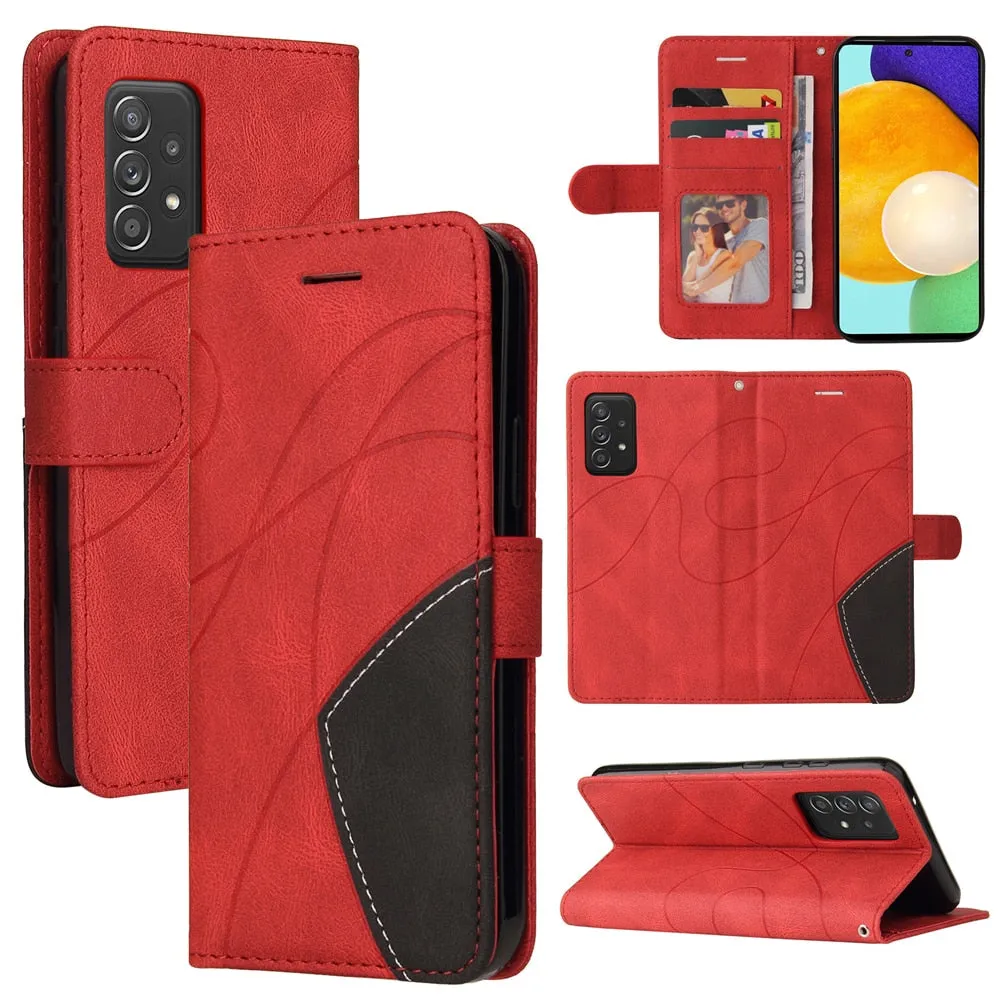 Anymob Samsung Blue And Red Leather Wallet Flip Case Protective Phone Cover