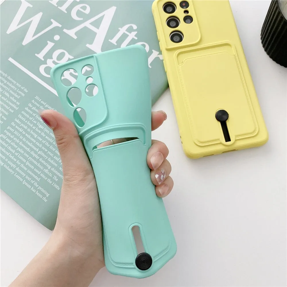 Anymob Samsung Blue Phone Case Soft Silicone Card Slots Cover