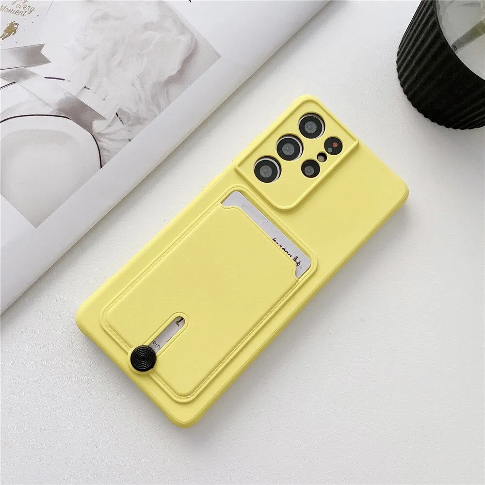 Anymob Samsung Blue Phone Case Soft Silicone Card Slots Cover