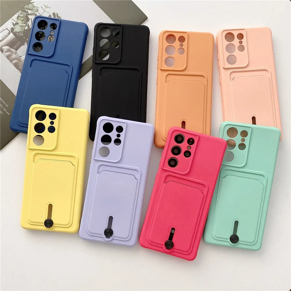 Anymob Samsung Blue Phone Case Soft Silicone Card Slots Cover