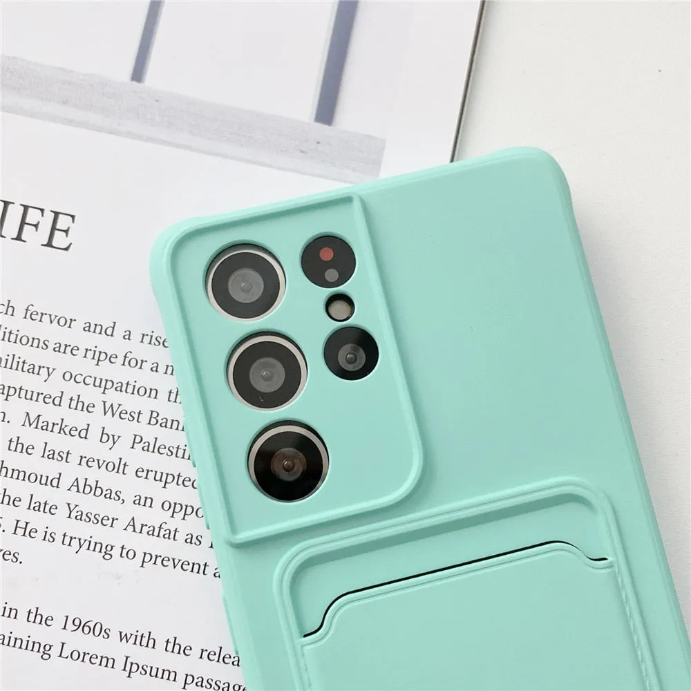 Anymob Samsung Blue Phone Case Soft Silicone Card Slots Cover
