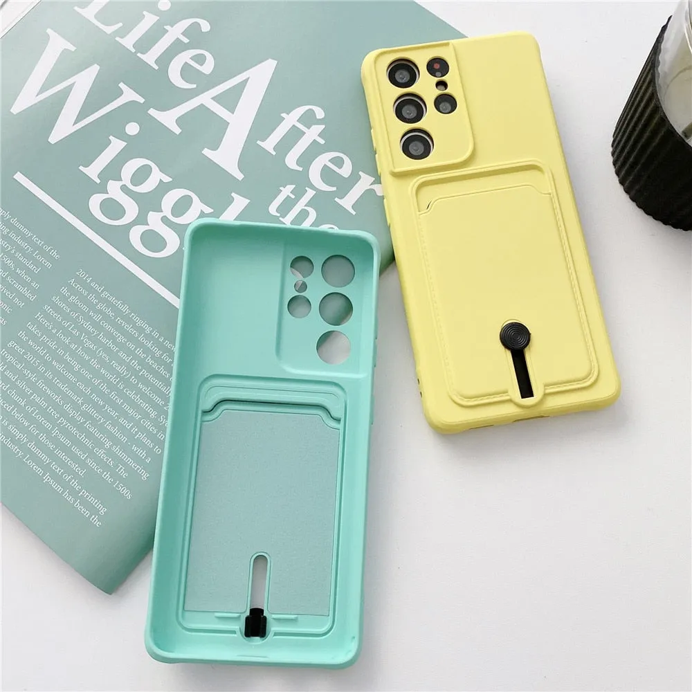 Anymob Samsung Blue Phone Case Soft Silicone Card Slots Cover