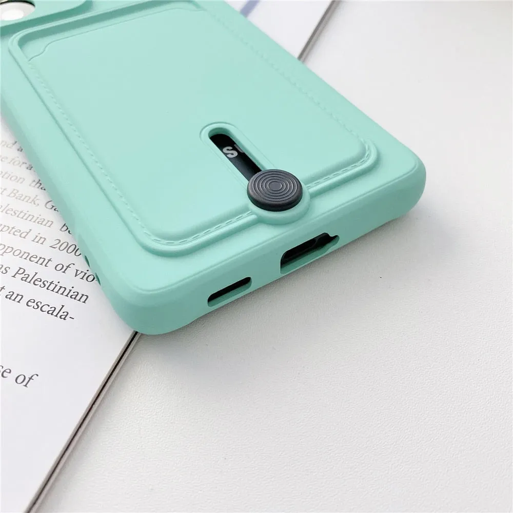 Anymob Samsung Blue Phone Case Soft Silicone Card Slots Cover
