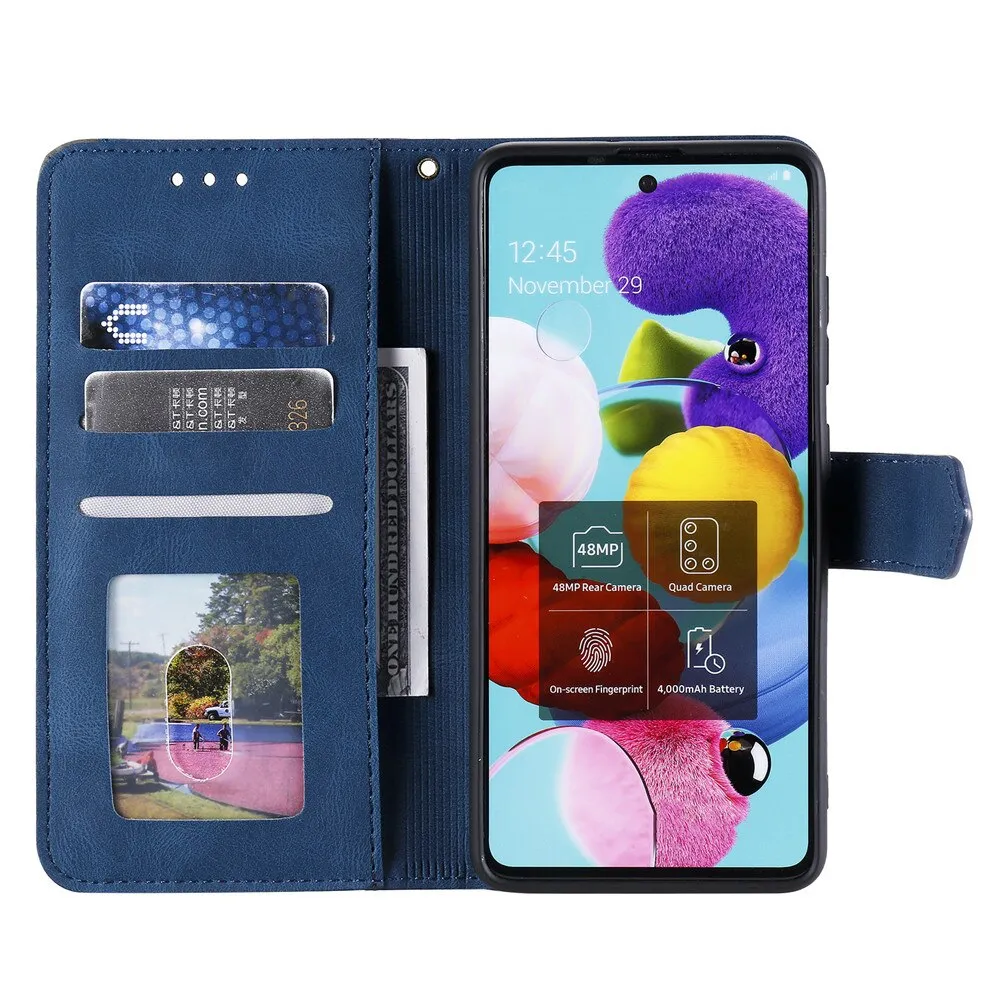 Anymob Samsung Blue Splicing Flip Leather Case Card Slot Wallet Phone Cover