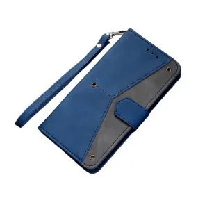 Anymob Samsung Blue Splicing Flip Leather Case Card Slot Wallet Phone Cover