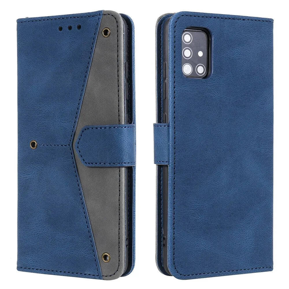 Anymob Samsung Blue Splicing Flip Leather Case Card Slot Wallet Phone Cover