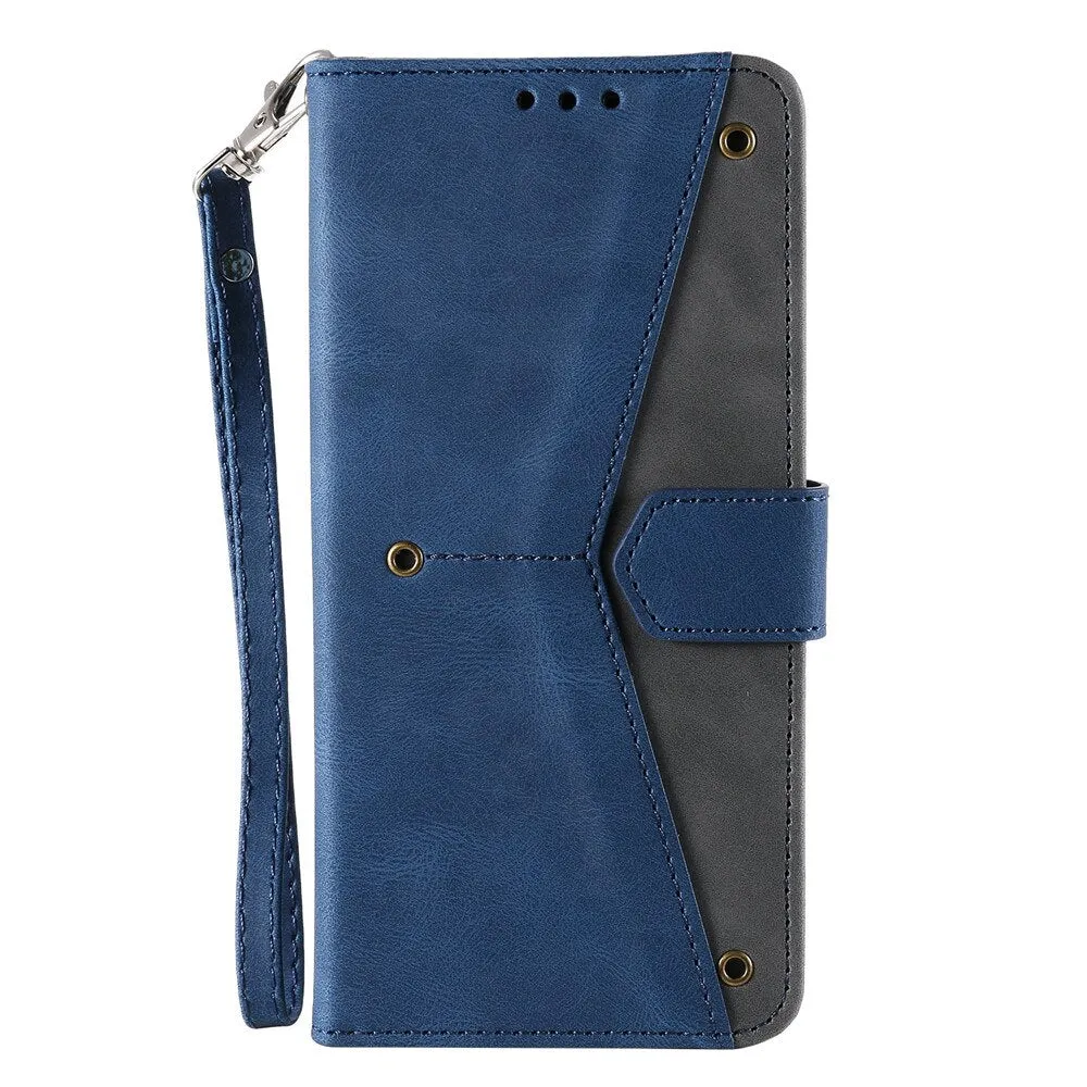 Anymob Samsung Blue Splicing Flip Leather Case Card Slot Wallet Phone Cover