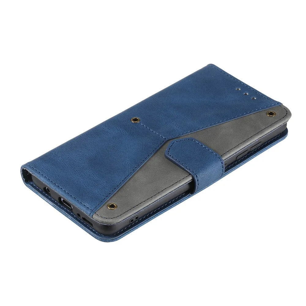 Anymob Samsung Blue Splicing Flip Leather Case Card Slot Wallet Phone Cover