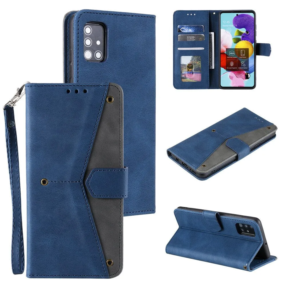 Anymob Samsung Blue Splicing Flip Leather Case Card Slot Wallet Phone Cover