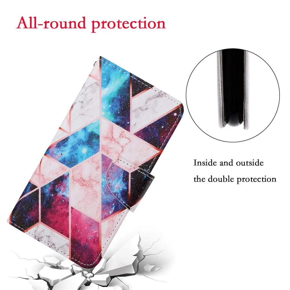 Anymob Samsung Blue Yellow Butterfly Pattern Phone Case Magnetic Flip Leather Wallet Painted Cover