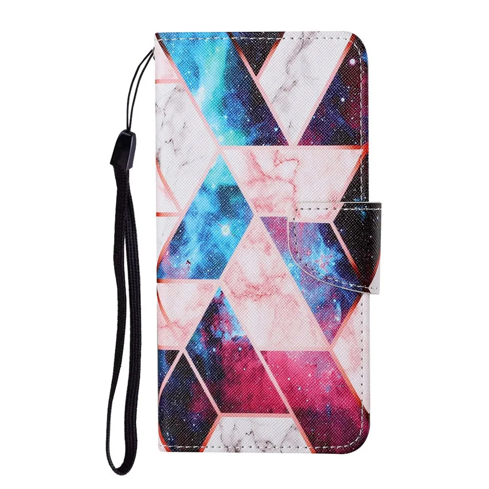 Anymob Samsung Blue Yellow Butterfly Pattern Phone Case Magnetic Flip Leather Wallet Painted Cover