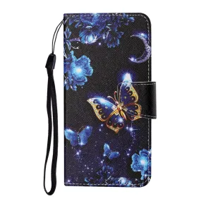 Anymob Samsung Blue Yellow Butterfly Pattern Phone Case Magnetic Flip Leather Wallet Painted Cover