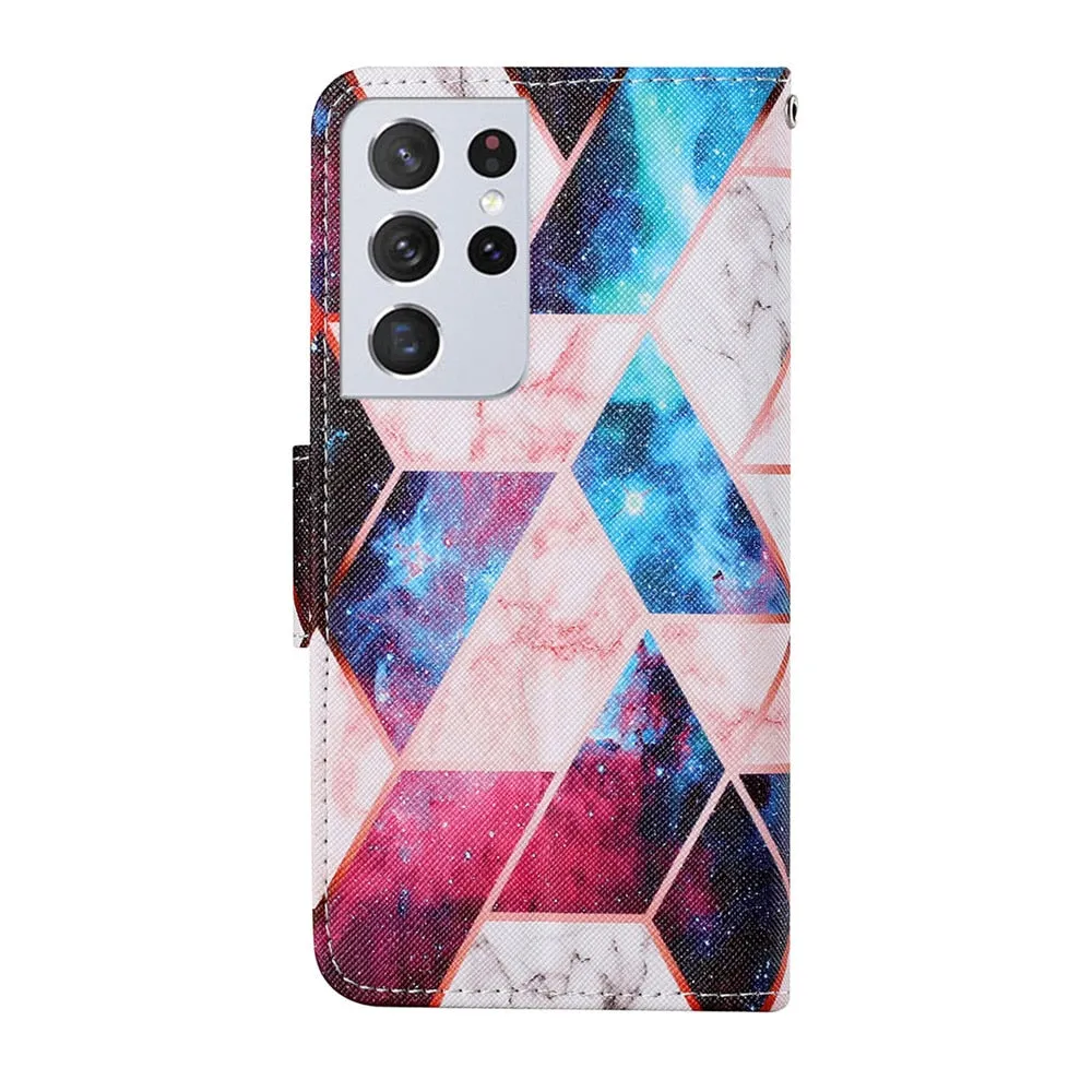 Anymob Samsung Blue Yellow Butterfly Pattern Phone Case Magnetic Flip Leather Wallet Painted Cover