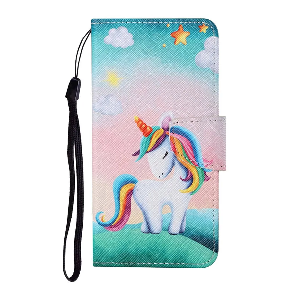 Anymob Samsung Candy Unicorn Pattern Phone Case Magnetic Flip Leather Wallet Painted Cover