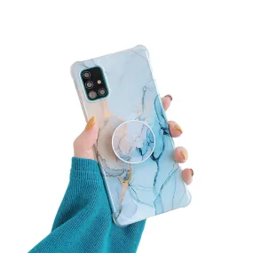 Anymob Samsung Case Gold Glitter and Ocean Blue Marble With Finger Ring Holder Silicone Phone Cover