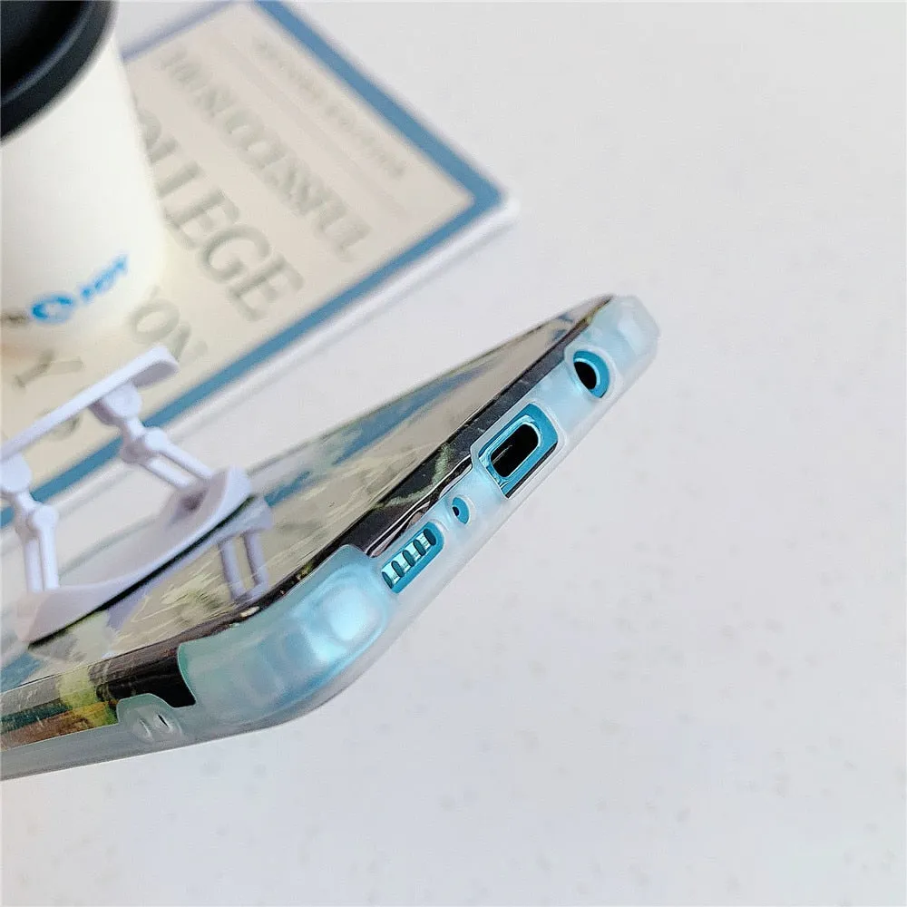 Anymob Samsung Case Gold Glitter and Ocean Blue Marble With Finger Ring Holder Silicone Phone Cover