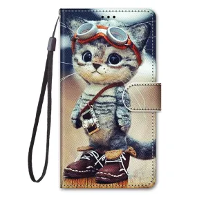 Anymob Samsung Case Gray Cat Luxury Painted Flip Cute Playful Cat Wallet Phone Cover