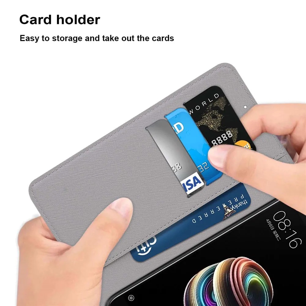 Anymob Samsung Case Gray Cat Luxury Painted Flip Cute Playful Cat Wallet Phone Cover