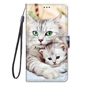Anymob Samsung Case Loving Cat Luxury Painted Flip Cute Playful Cat Wallet Phone Cover