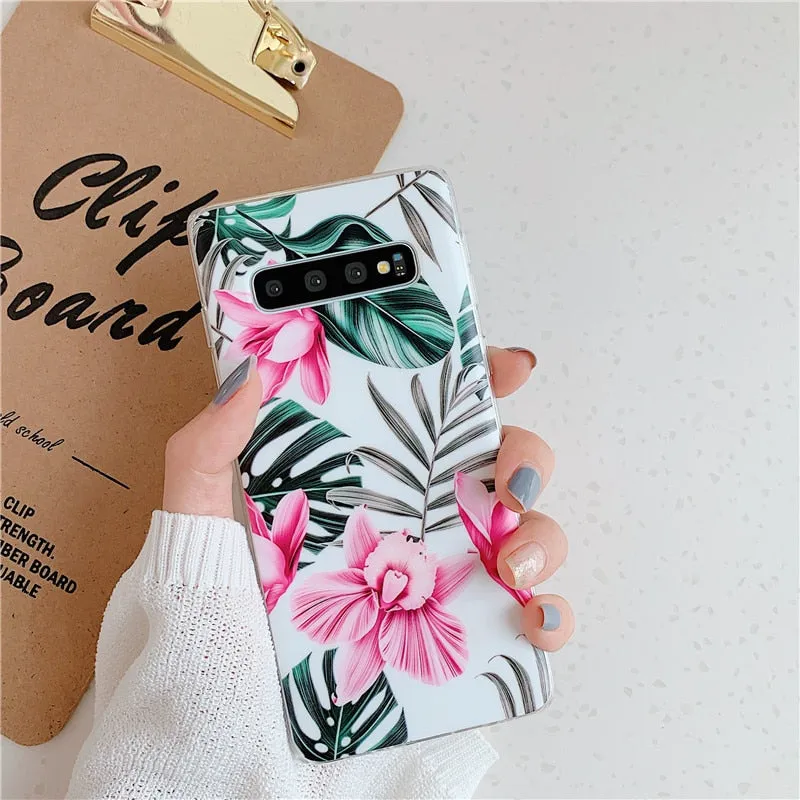 Anymob Samsung Case Peach Color Design Art Leaf Flower Silicon Without Holder Stand Phone Cover