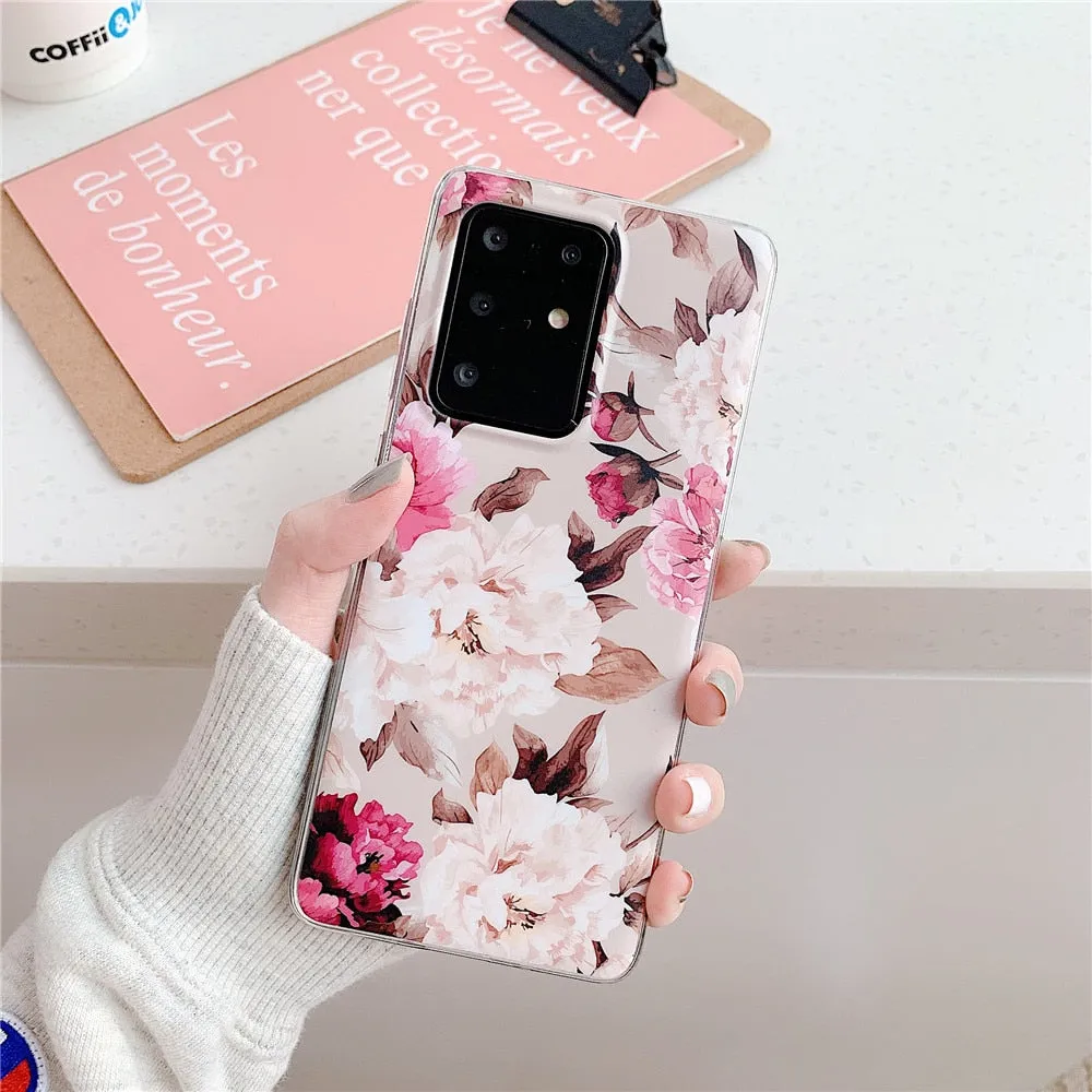 Anymob Samsung Case Peach Color Design Art Leaf Flower Silicon Without Holder Stand Phone Cover