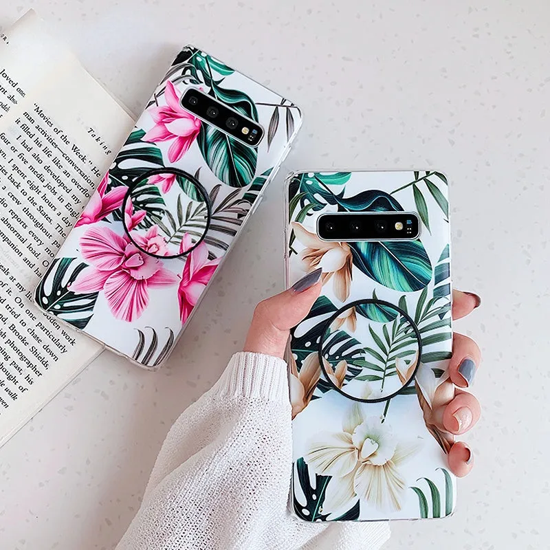 Anymob Samsung Case Peach Color Design Art Leaf Flower Silicon Without Holder Stand Phone Cover