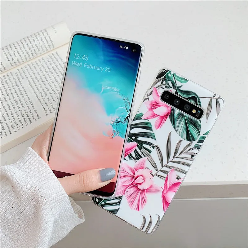 Anymob Samsung Case Peach Color Design Art Leaf Flower Silicon Without Holder Stand Phone Cover
