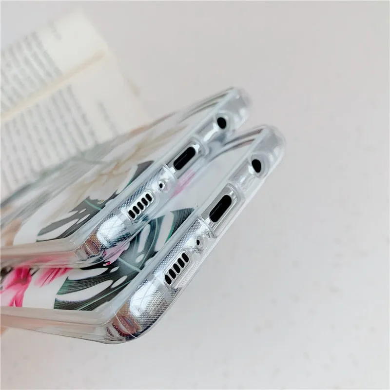 Anymob Samsung Case Peach Color Design Art Leaf Flower Silicon Without Holder Stand Phone Cover