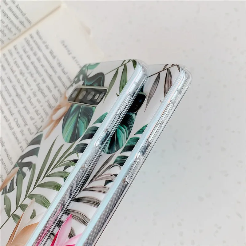 Anymob Samsung Case Peach Color Design Art Leaf Flower Silicon Without Holder Stand Phone Cover