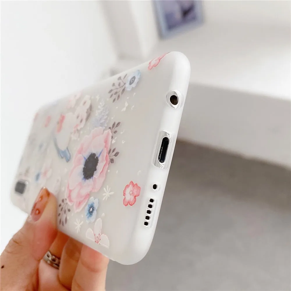 Anymob Samsung Case Pink Flower Vintage Relief Flower Phone Matte Soft Silicone Back Cover