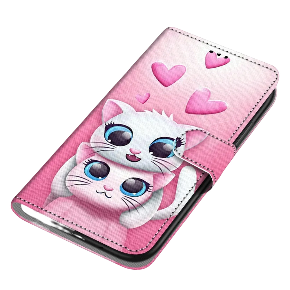 Anymob Samsung Case Pink Love Kitten Painted Magnetic Flip Leather Card slot Wallet Book Style Cover