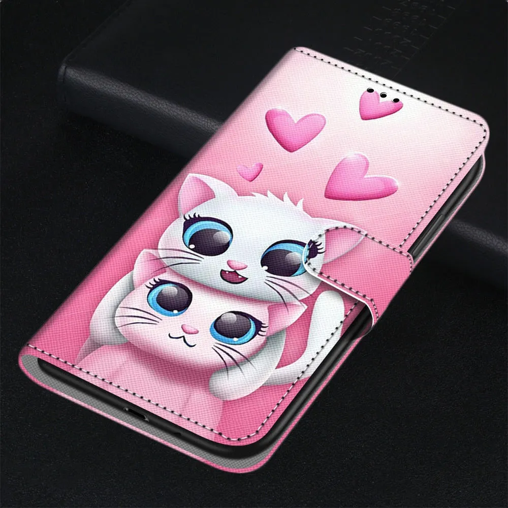 Anymob Samsung Case Pink Love Kitten Painted Magnetic Flip Leather Card slot Wallet Book Style Cover