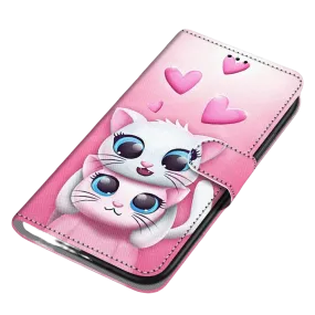 Anymob Samsung Case Pink Love Kitten Painted Magnetic Flip Leather Card slot Wallet Book Style Cover